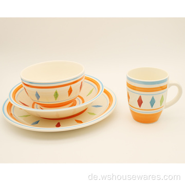 Orange Blumengeschirr Set Handdruck Dinnerset